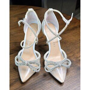 Gianni Bini Rhinestone Embellished Clear Ankle Strap Heels With Bow Detail 7M Si